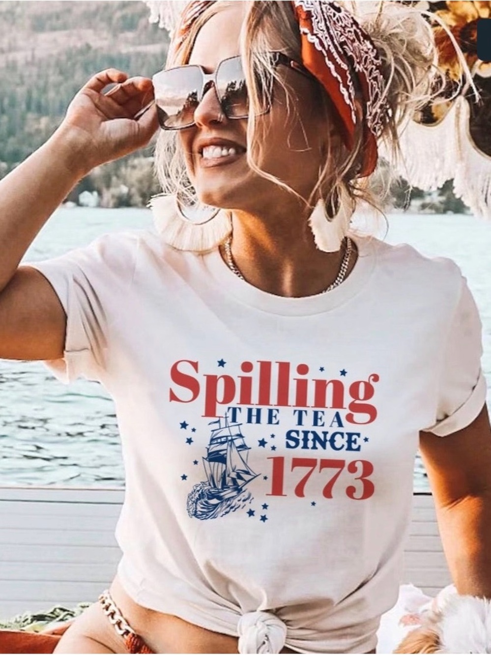 White Graphic Tee "Spilling The Tea Since 1773"
